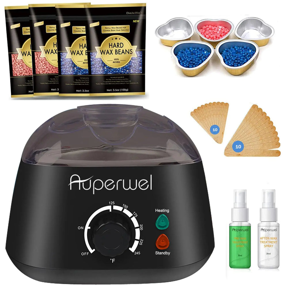 Waxing Kit for Women - Automatic Thermostatic Wax Warmer for Hair Removal Hard Wax Kit with 14.1oz Wax Beads, Beginner Wax Pot Wax Machine for Brazilian Waxing Auperwel Store-AMA