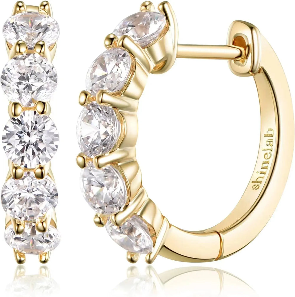 14K Gold Plated  and Sterling Silver CZ Hoop Earrings Shinelab Store-AMA