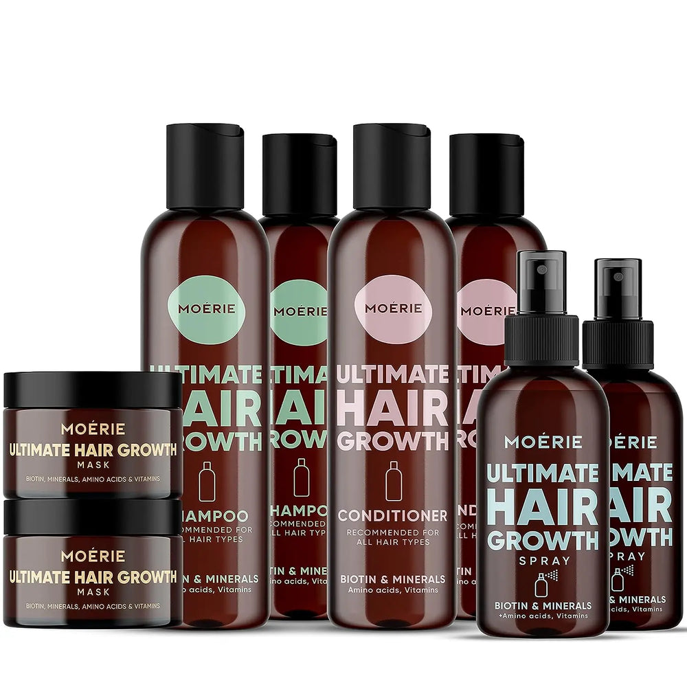 Moerie Shampoo and Conditioner Plus Hair Mask and Hair Spray Mega Pack – The Ultimate Hair Care Set – For Longer, Thicker, Fuller Hair - Volumizing Hair Products – Paraben & Silicone Free - 8 items Jhane' Nicole-AMA