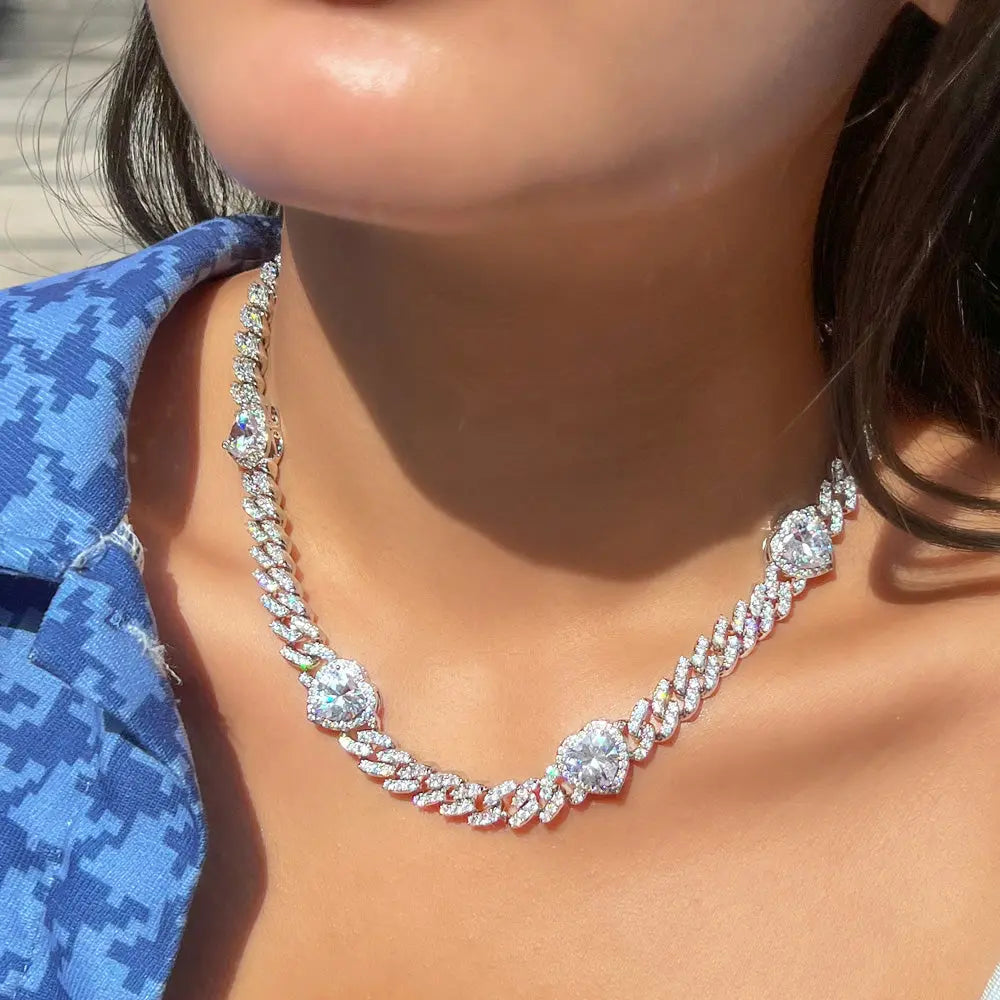 Miami Cuban Link Chain Hearts Charm Choker Necklace Jhane' Nicole Cosmetics