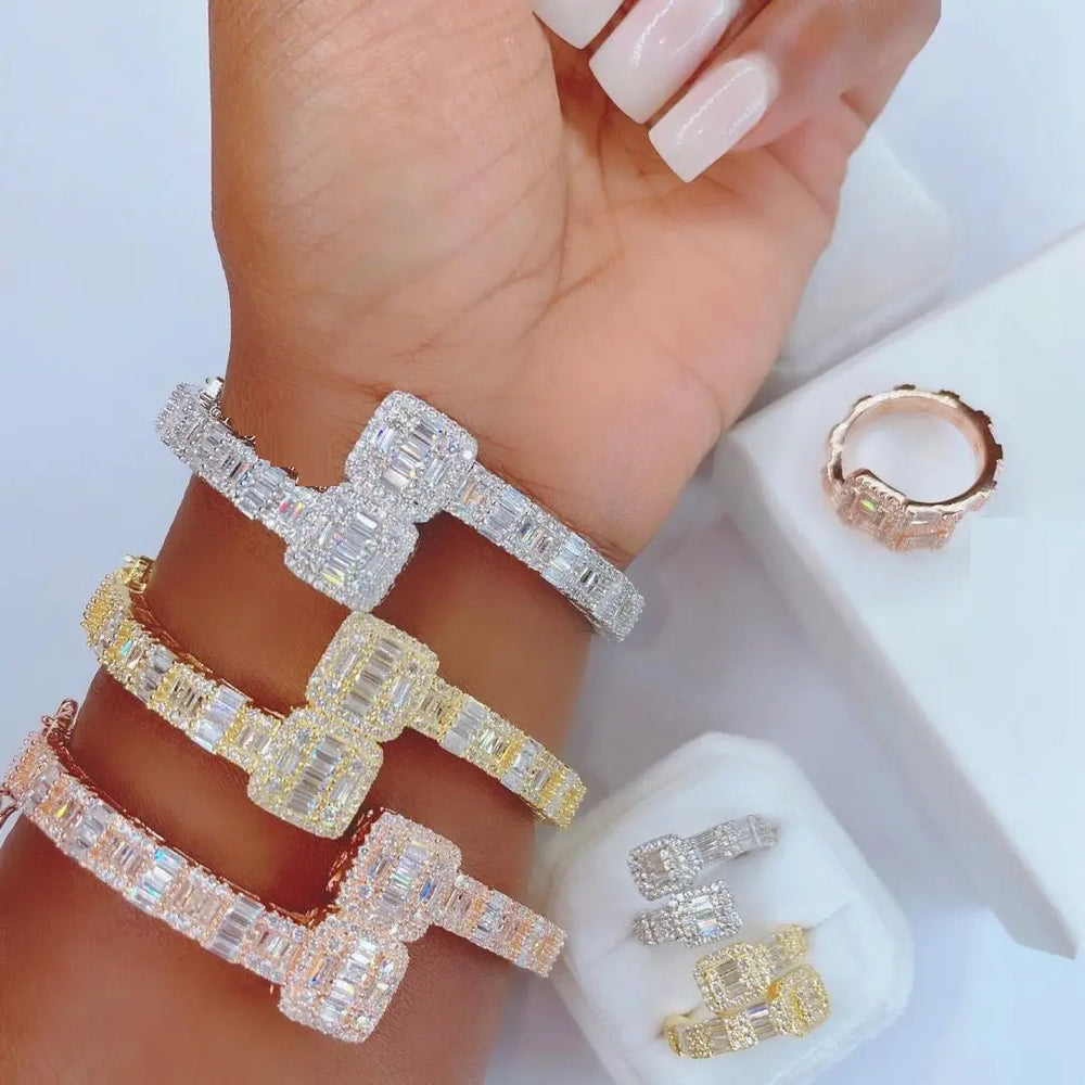 CZ Micro Pave, 5a Cubic Zirconia Cluster, Cuban Tennis, Chain Sparking Bracelets Jhane' Nicole Cosmetics