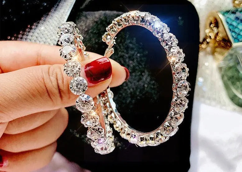 925 Sterling Silver Big Circle CZ Crystal Diamond Hoop Earrings Yiwu ZG Jewelry Co.